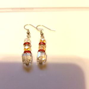 Red and clear dangling earrings